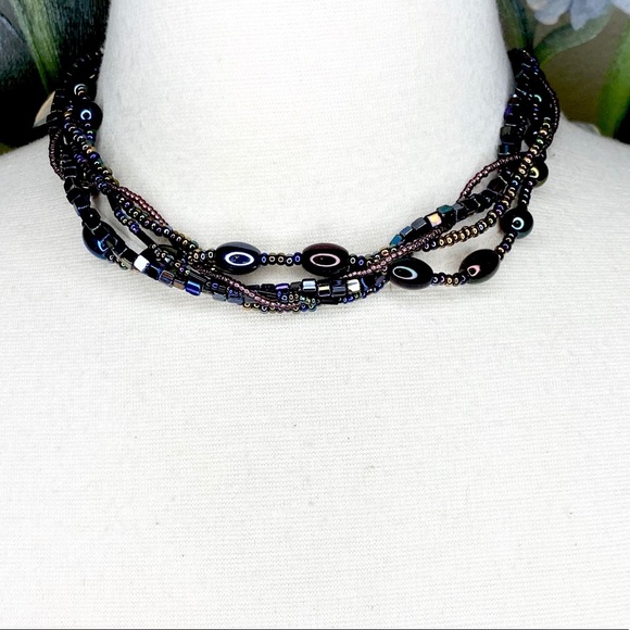 Peacock Color Beaded Multi Strand Necklace - Picture 1 of 8